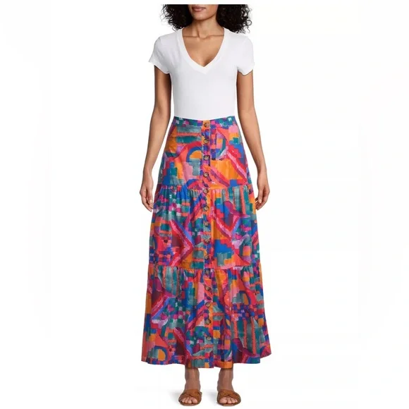 NWT Johnny Was Summer Daydream Poplin Tiered Maxi Skirt - Picture 5 of 9